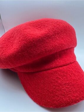 Kate Landry Red Wool Newsboy Hat | Parisian Baker Boy Cap Vintage Style